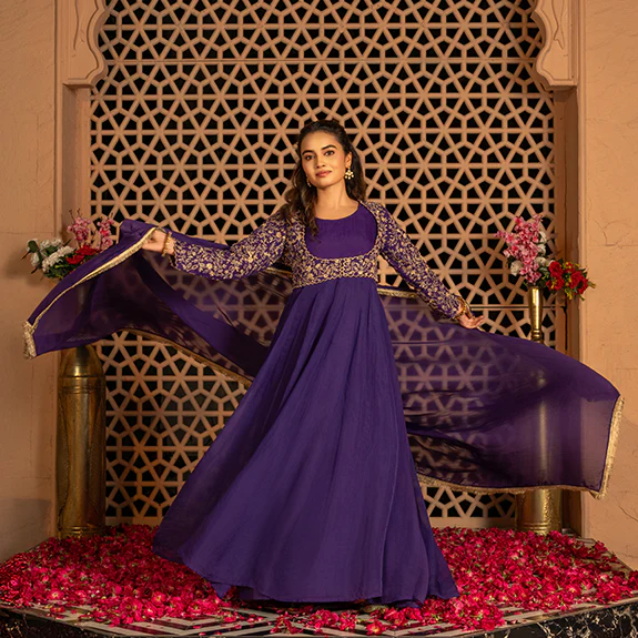 Aaradhya” Royal Purple Embellished Anarkali